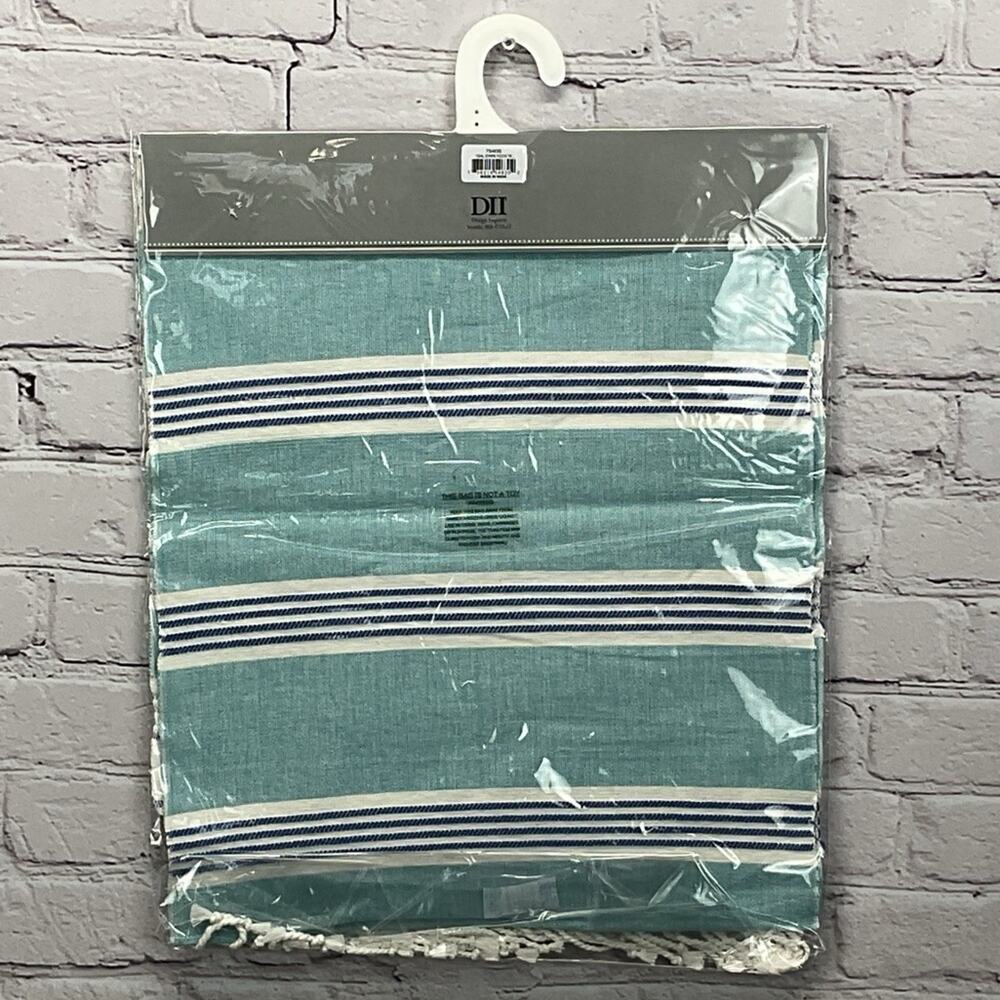 Design Imports Table Runner 14" x 72" Tidal Stripe Fouta Fringed 100% Cotton NWT - Picture 8 of 8